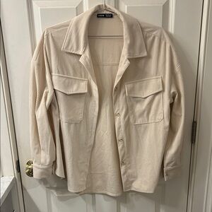 SHEIN Cream Ribbed Corduroy Button-Up Shacket